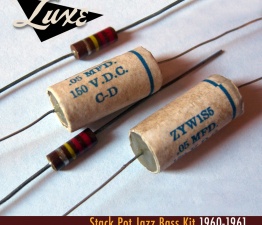 1960-1961 Stack Pot Jazz Bass: Pair Wax Impregnated Paper & Foil .05mF Capacitors/Pair 220k CC Resistors